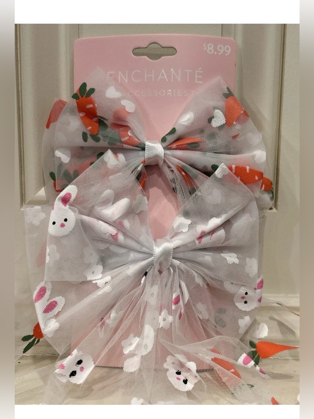 Enchanté Kids White Tulle Bunny & Carrot Hair Bows - 2 Pack
